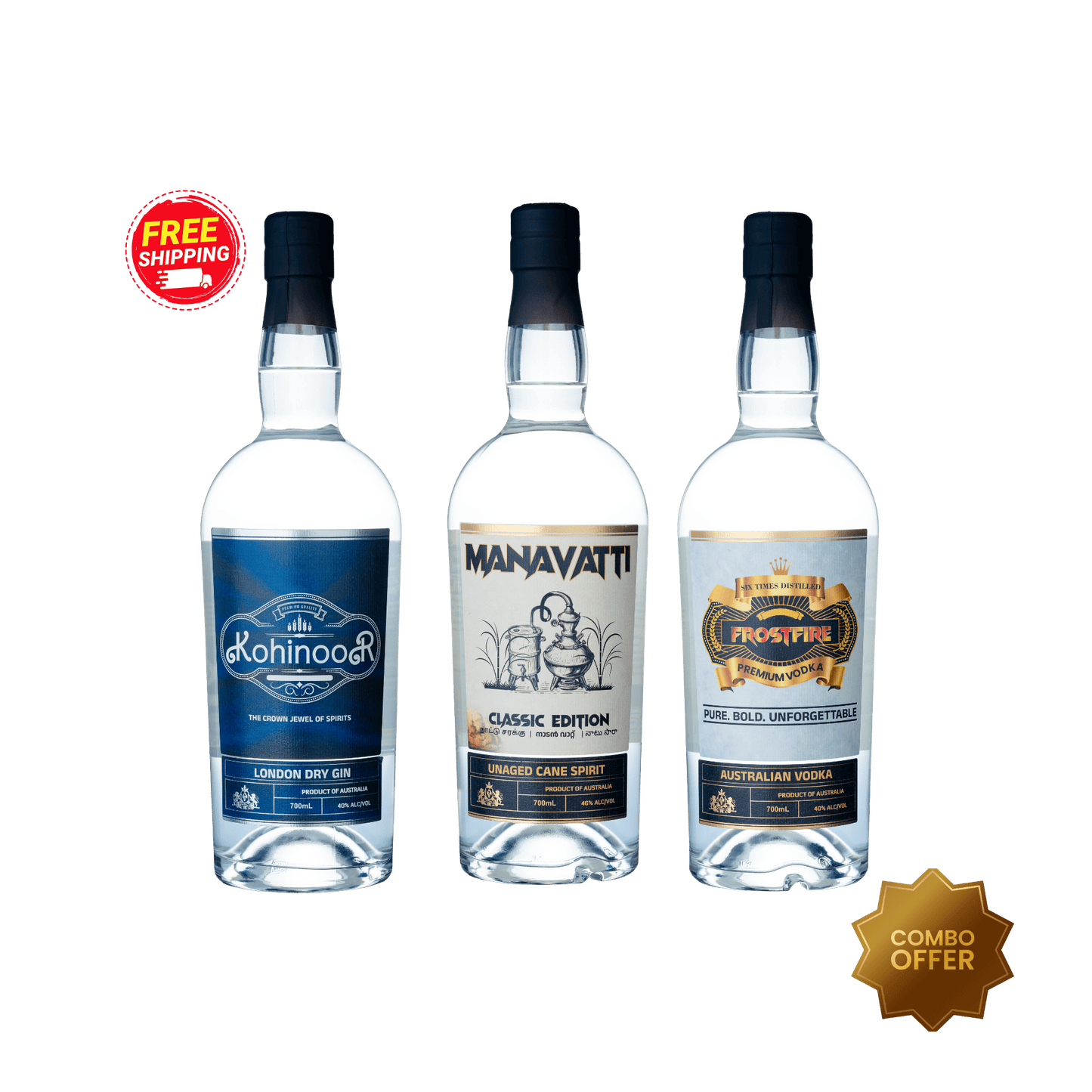 Manavatti Nadan Vatte, Frostfire Vodka & Kohinoor Gin Tri-Pack